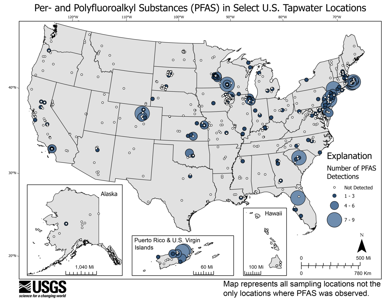 PFAS Tap water Map of USA